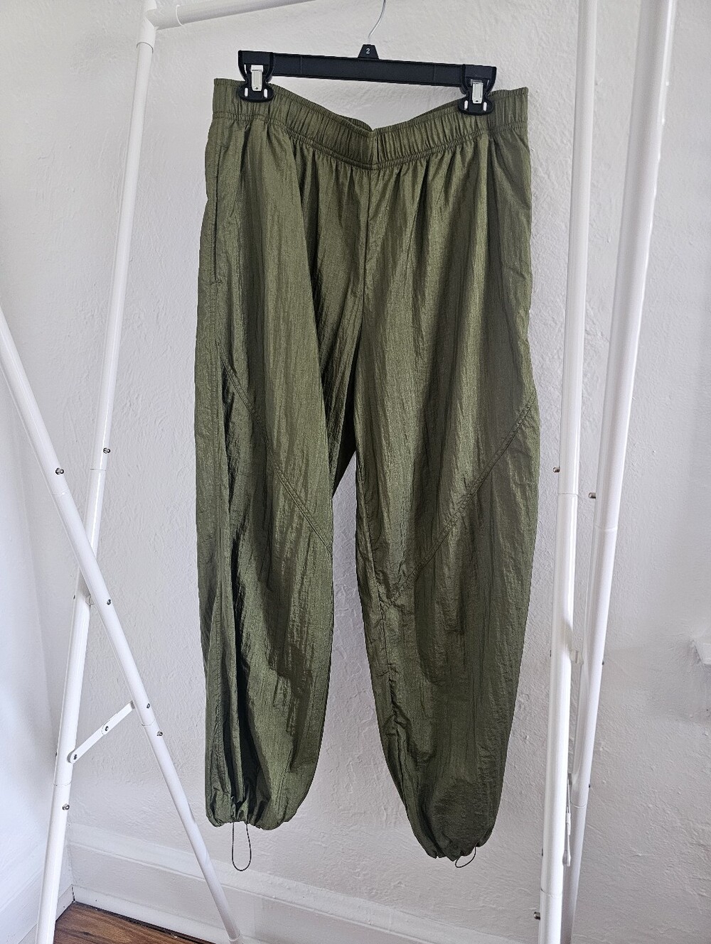 Athleta Lunar Sheen Crinkly Olive Track Pants